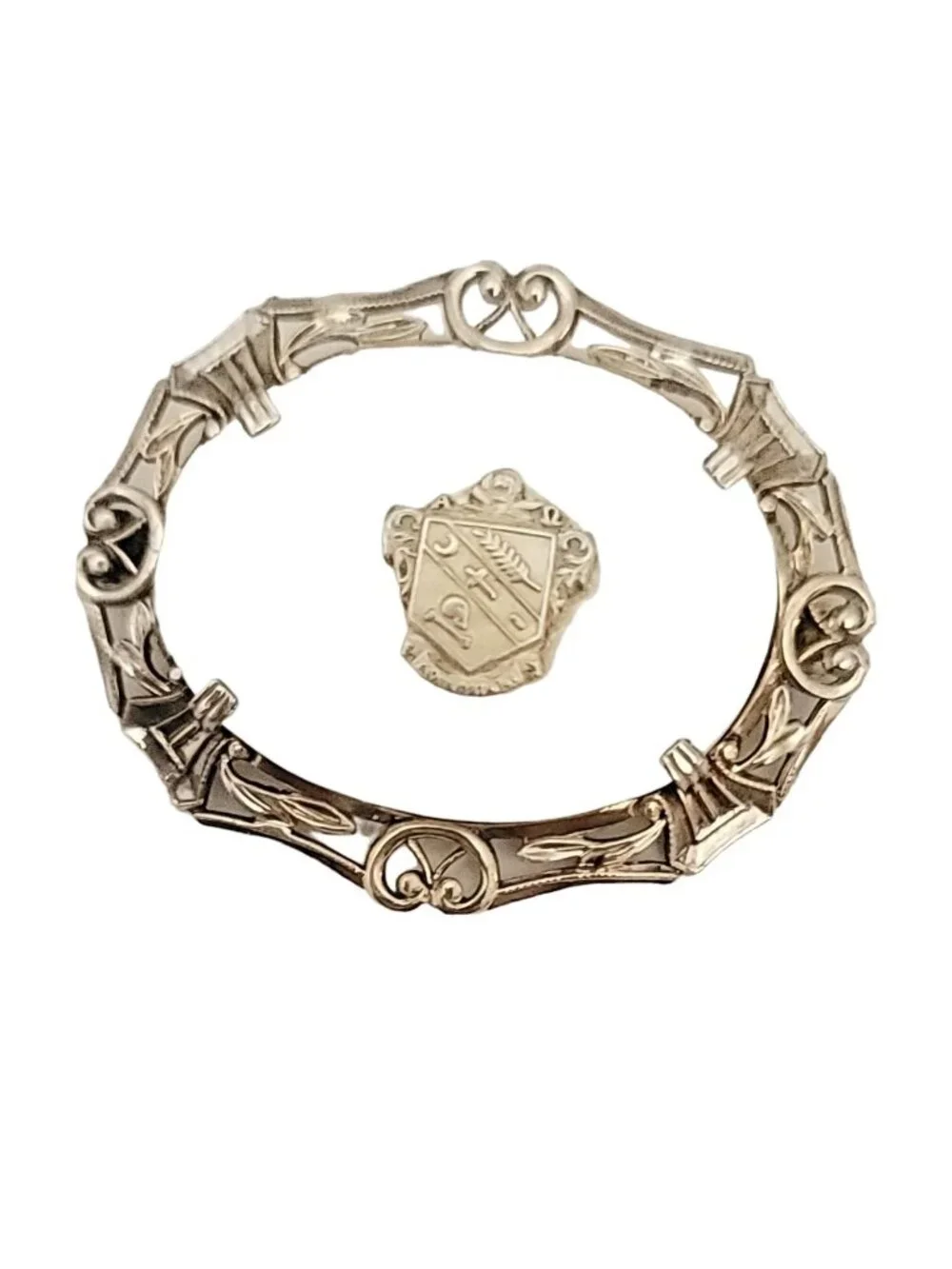Sterling Silver Oval Inlay Shield Brooch Pin, M107